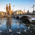 Zurich Grossmunster in Winter with Birds